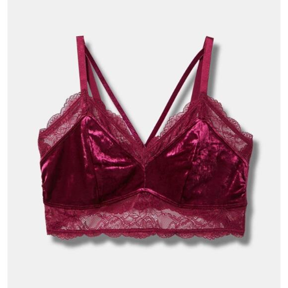1X Torrid Velvet Bralette Torrid Pink Wine Unlined Wirefree Bra Top 14W 16W NEW - Picture 6 of 12